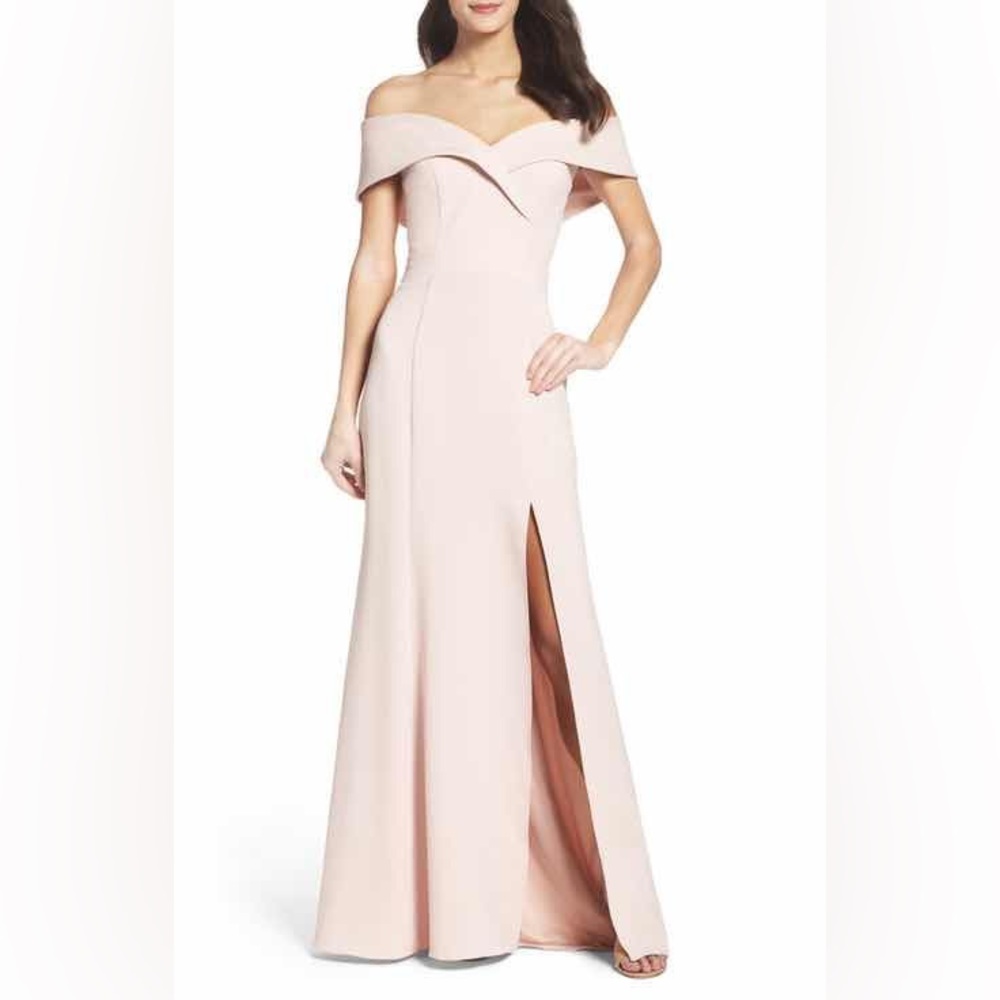 Xscape Off The Shoulder Crepe Blush Dress gown